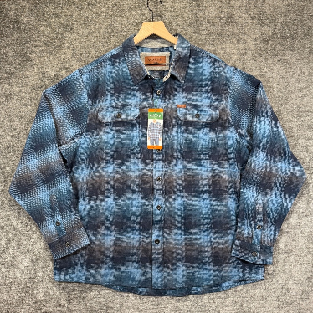 Orvis Classic Collection Flannel Plaid Heavyweight Blue Mens XXL